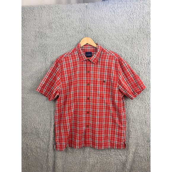 Tommy Bahama Red Plaid Short Sleeve Button Front Shirt XL Silk Blend - Picture 8 of 8